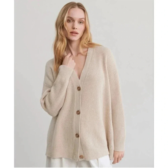 Jenni Kayne Cashmere Cocoon Cardigan Sweater in Oatmeal Cream Tan XS - Picture 1 of 13